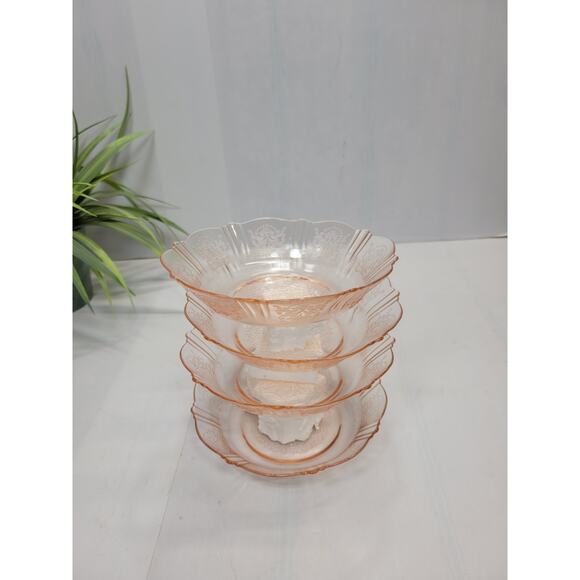 4 Vintage American Sweetheart Pink Depression Glass Cereal Bowls MacBeth-Evans - Picture 3 of 3